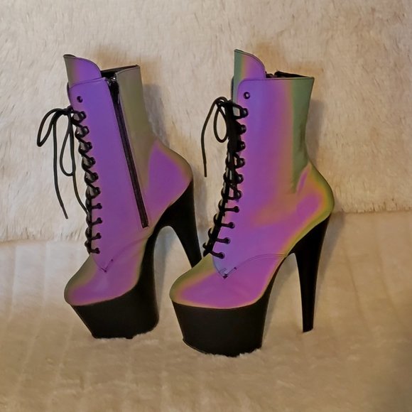 Reflective Platform 7" High Heel Ankle Boots - Picture 16 of 16